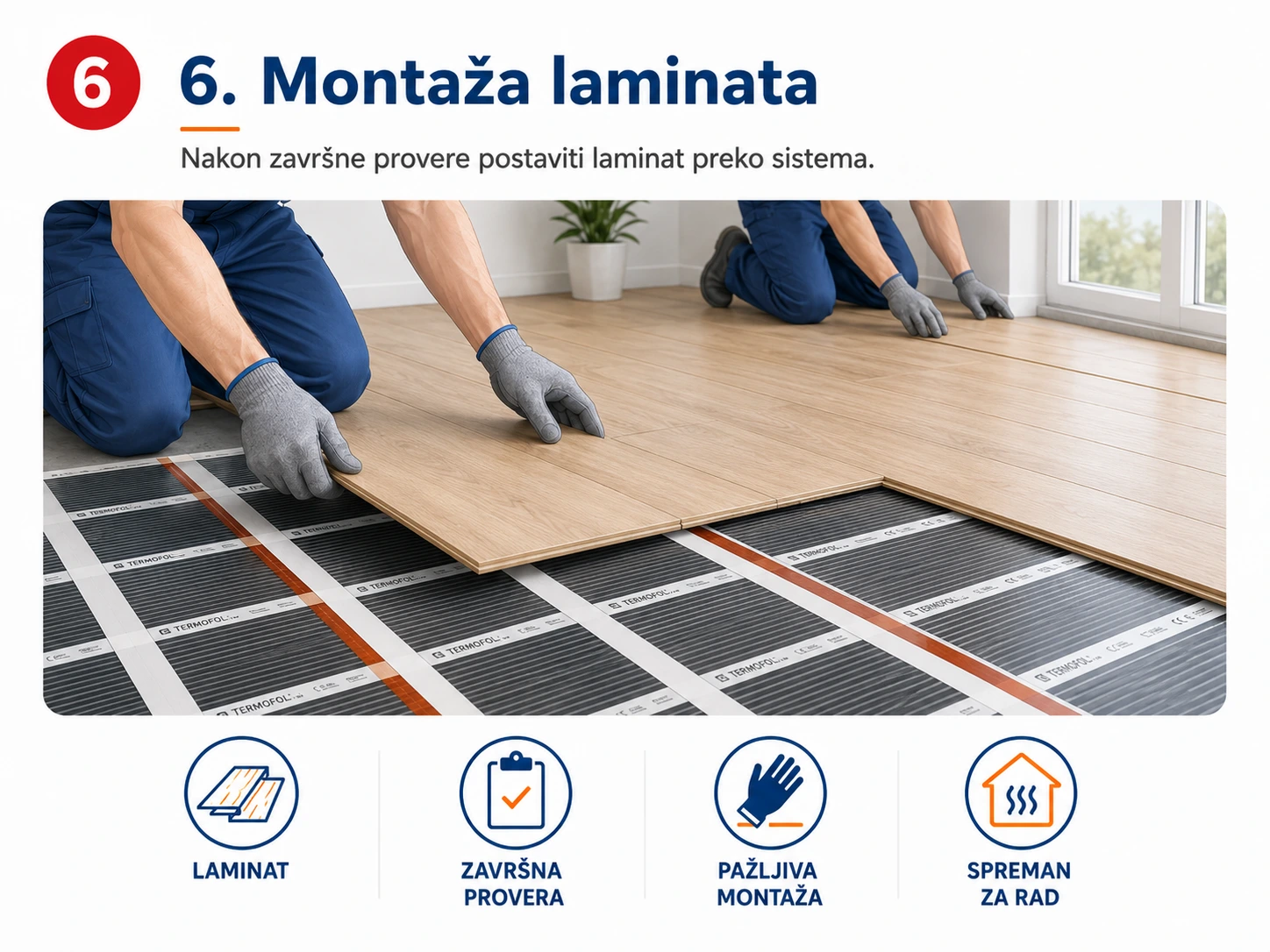 Pažljiva montaža laminata preko sistema podnog grejanja grejnom folijom